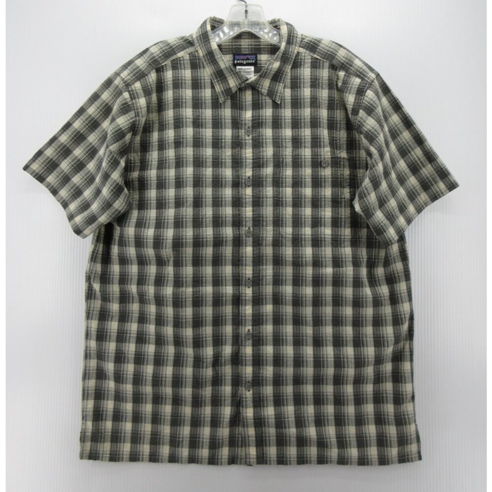 Patagonia Shirt Large Button Up Seersucker Plaid Outdoor Organic Camper